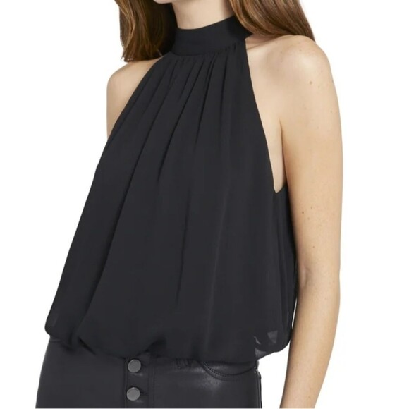 NWOT Alice and Olivia Maris Black Mock Neck Workcore Feminine Halter Size Large - Picture 1 of 7